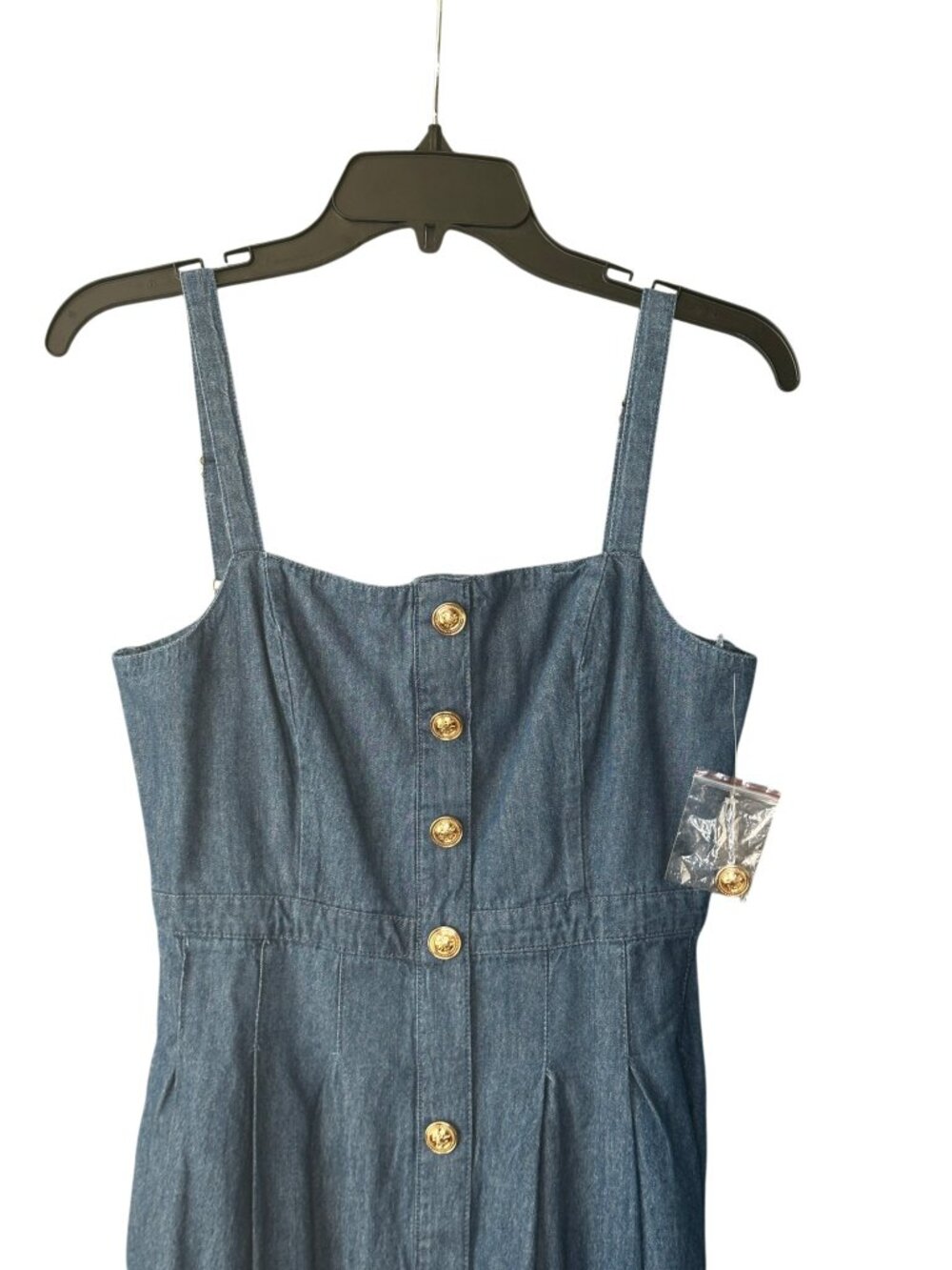 Blu Pepper Denim Midi Dress Square Neck Button Front Blue Sleeveless Size Medium - Picture 3 of 12